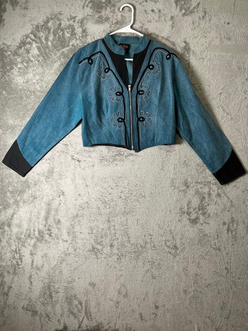 Vintage Y2K Western Embroidered Cropped Denim Jacket Rodeo Cowgirl